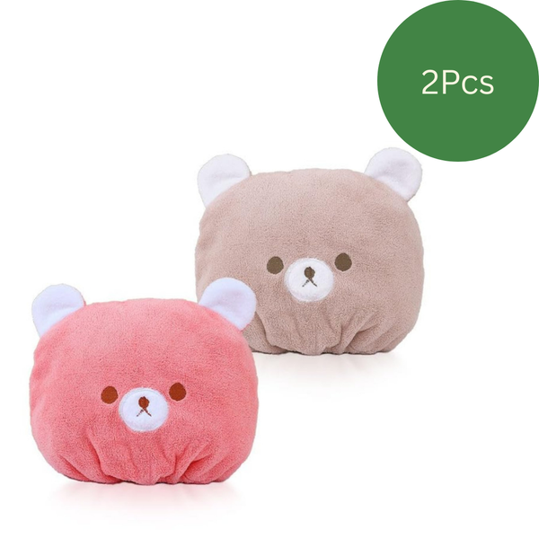 2 Pcs Pink Brown Bath Caps, Super Absorbent Turban Hair Towel Cap - OneBag