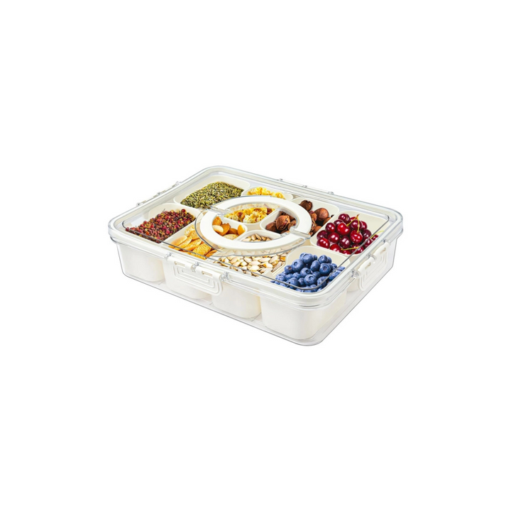 DOVMEWO Divided Clear Snack Box, Serving Tray with Lid & Handle, Snackle Box Charcuterie Board Container Storage Organizer - OneBag