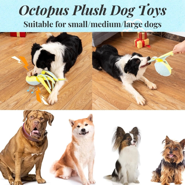 CIIVURR Squeaky Dog Interactive Toys, Octopus Plush Toys, Upgrade Indestructible Rubber Eyes Pet Training Chew Toy, Entertaining Puppy Teething, Durable Dod Toys for Small, Medium, Large Dogs - OneBag