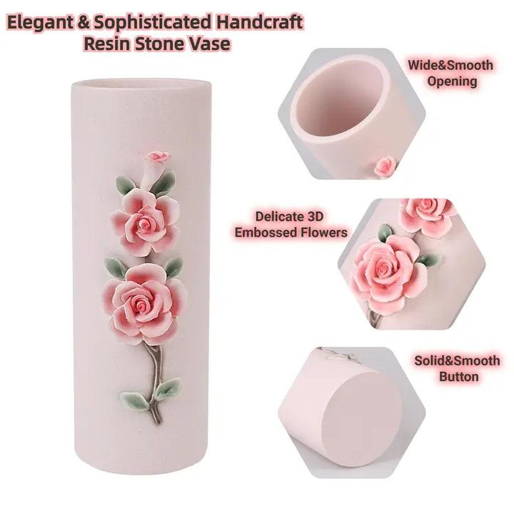 Decorative Tube Vase for Flower for Modern or Rustic Home Decor, Handcaft 3D Embossed Floral Design - OneBag