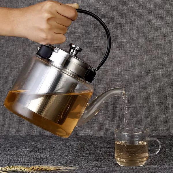 Glass Teapot with Stainless Steel Infuser for Loose Tea 1200ml Modern Style Pot