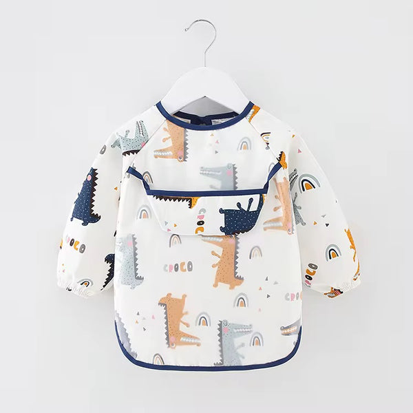 Waterproof Sleeved Baby Bibs Bib with Pocket,  Long Sleeves Feeding Smock Bib Baby Apron with Pocket