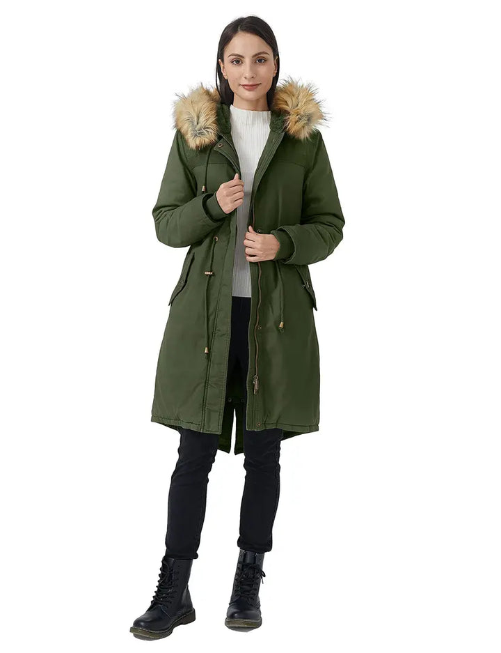 Women's Armey Green Medium Winter Long Hooded Thickened Sherpa Fleece - OneBag