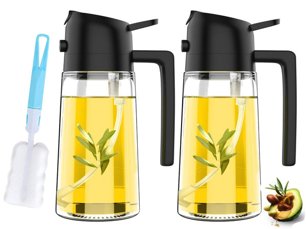 2 Pcs Olive Oil Dispenser Bottle,2 in 1 Oil Sprayer for Cooking,17oz/500ml Glass Oil Spray Bottle with Pourer