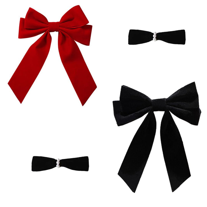 Velvet Bow Hair Clip with Pearl Hair Pins, Large Satin Ribbon Bow Hairpins, Hair Accessories - OneBag