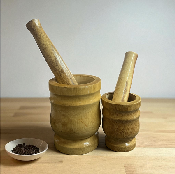 Natural Wood Mortar and Pestle, Vintage Handmade Wooden Planter Farmhouse Boho Decor