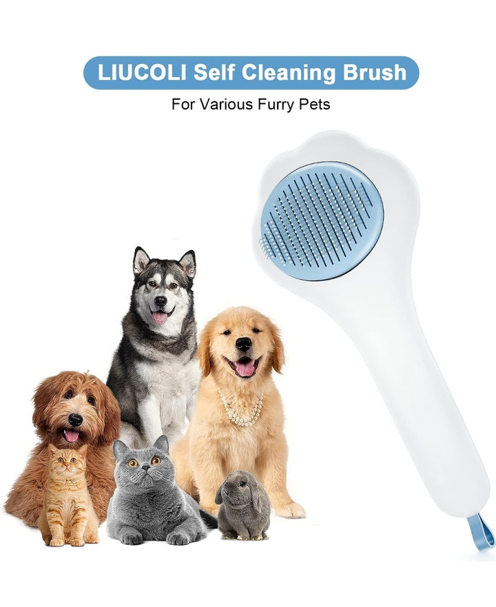 Cat Brush, Dog Grooming Brush, Pet Hair Removal Comb, Self Cleaning Slicker - OneBag