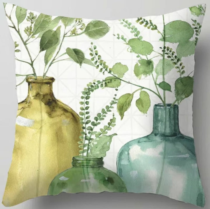 4 Pcs Cushion Covers 45x45cm Green Leaf Soft Velvet Pillow Covers - OneBag