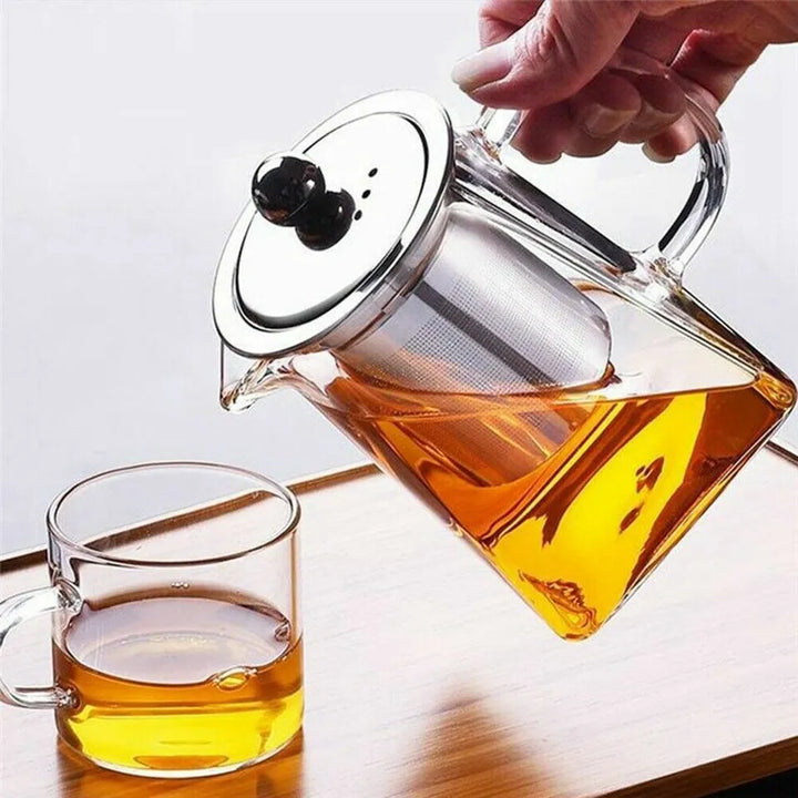 950ml Heat Resistant Clear Glass Teapot Jug With Infuser Coffee Tea Leaf Herbal Pot - OneBag