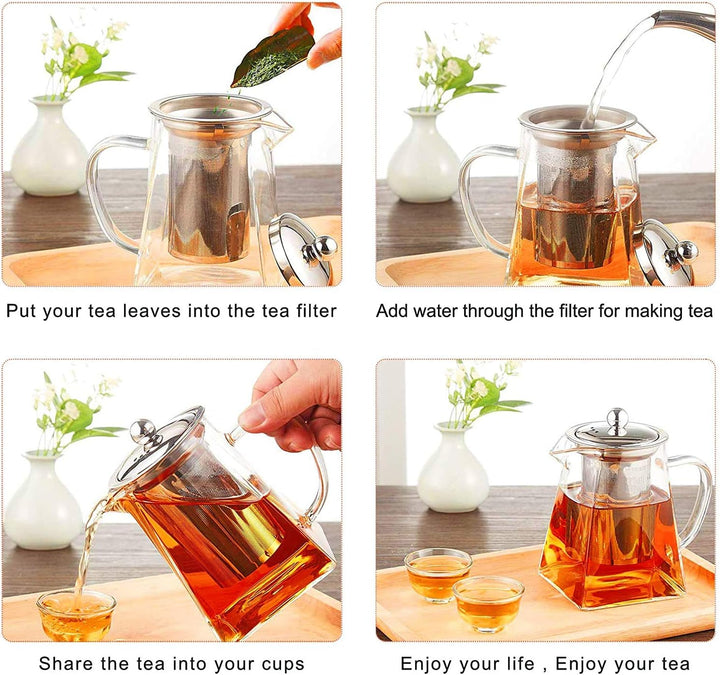 950ml Heat Resistant Clear Glass Teapot Jug With Infuser Coffee Tea Leaf Herbal Pot - OneBag