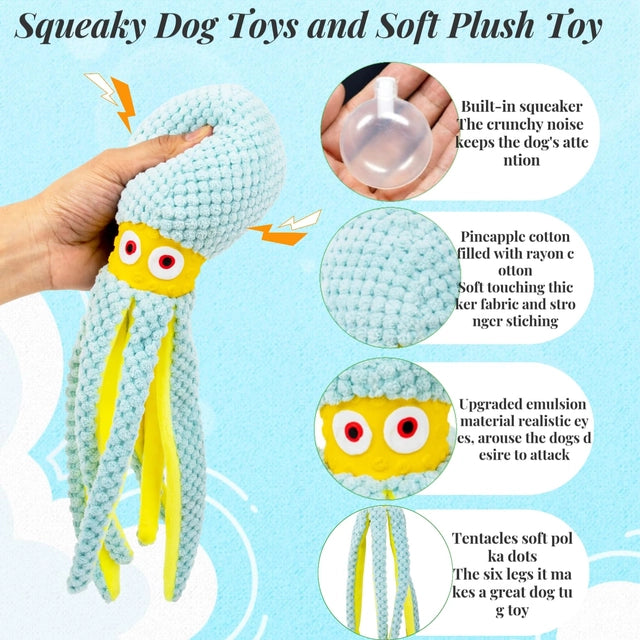 CIIVURR Squeaky Dog Interactive Toys, Octopus Plush Toys, Upgrade Indestructible Rubber Eyes Pet Training Chew Toy, Entertaining Puppy Teething, Durable Dod Toys for Small, Medium, Large Dogs - OneBag