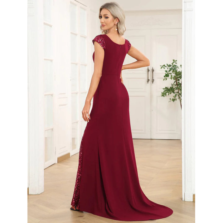 V Neck Short Sleeve Evening Dress - OneBag