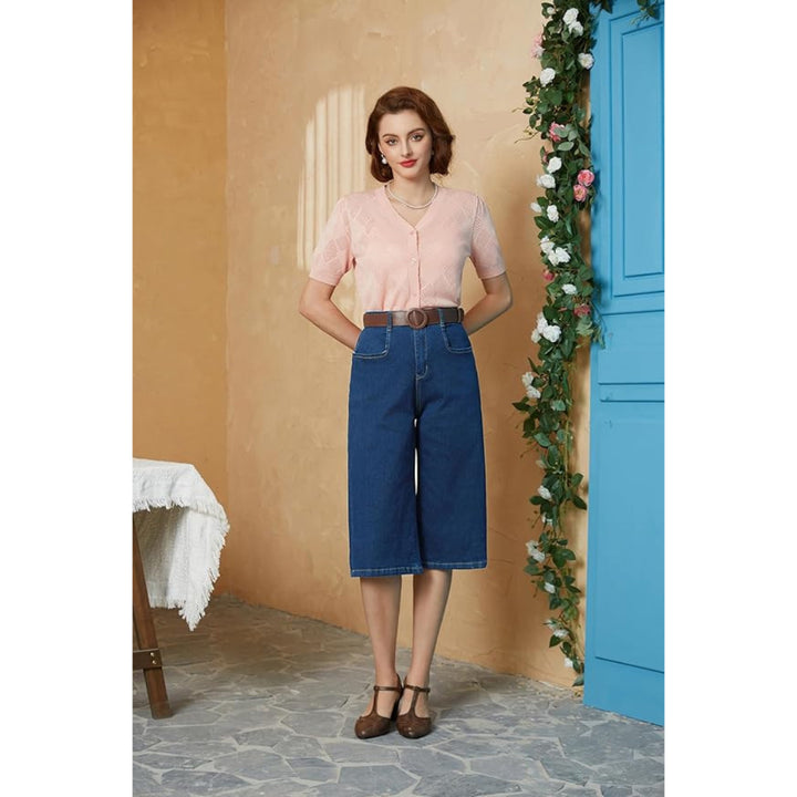 Women Casual Loose Trousers, Capri Denim Elastic Waist Jeans Pants - OneBag