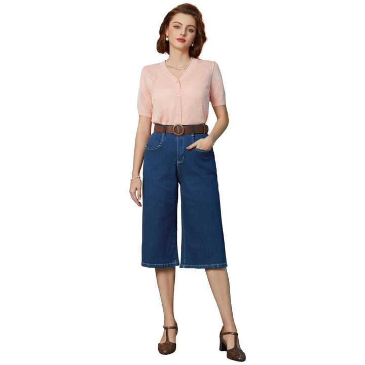 Women Casual Loose Trousers, Capri Denim Elastic Waist Jeans Pants - OneBag
