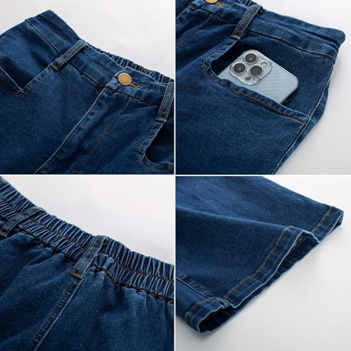 Women Casual Loose Trousers, Capri Denim Elastic Waist Jeans Pants - OneBag