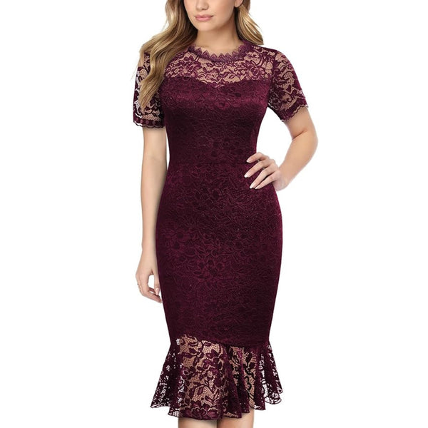 Women's Formal Floral Lace Wedding Guest Cocktail Party Work Bodycon Dress