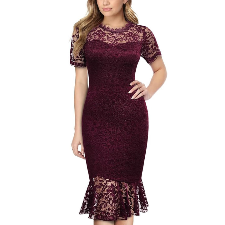 Women's Formal Floral Lace Wedding Guest Cocktail Party Work Bodycon Dress - OneBag