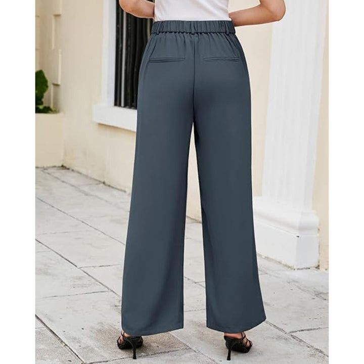Dark Grey Elastic Waist Trousers for Women, Summer Trousers Wide Leg Pants with Pockets - OneBag