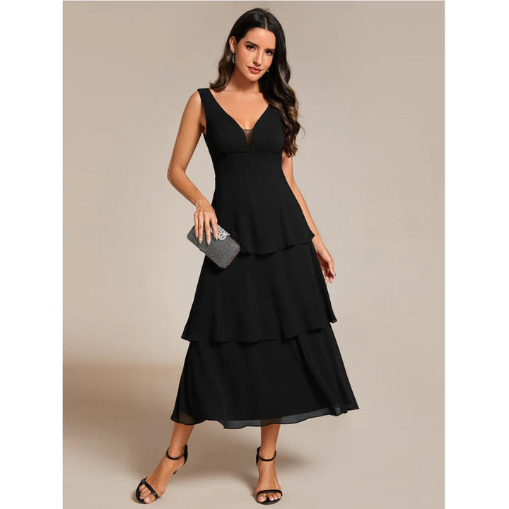 Sleeveless V-Neck Chiffon Dress - OneBag