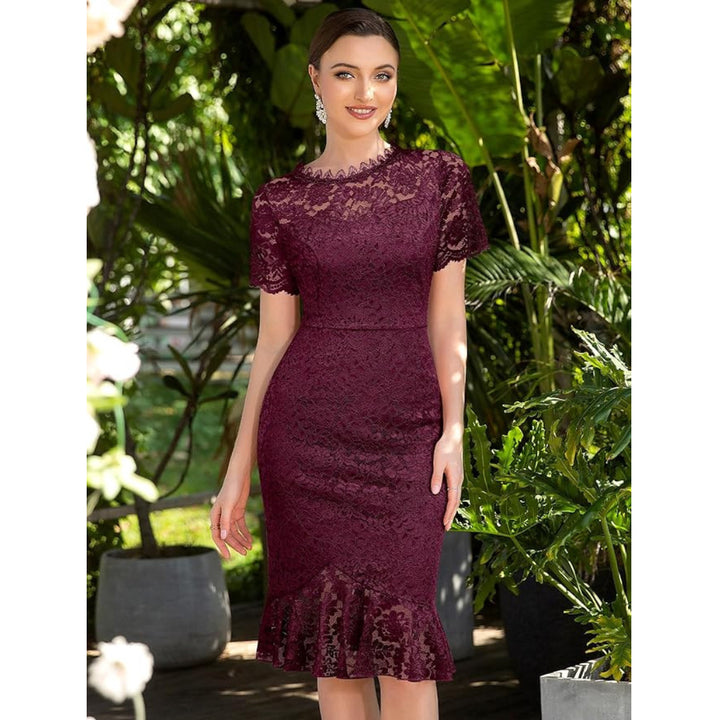 Women's Formal Floral Lace Wedding Guest Cocktail Party Work Bodycon Dress - OneBag