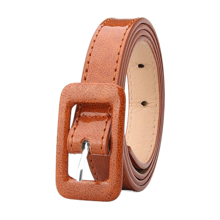 104cm Women's Camel Genuine Leather Retro Belt with Camel Square Buckle - OneBag