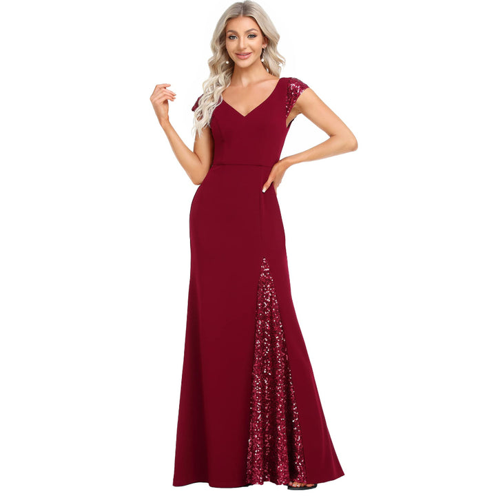 V Neck Short Sleeve Evening Dress - OneBag