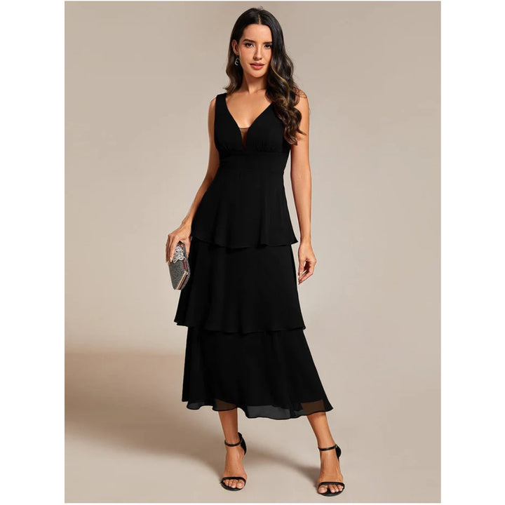 Sleeveless V-Neck Chiffon Dress - OneBag