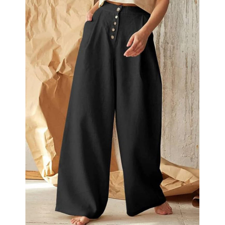 Women's Casual Cotton Linen High Waist Wide Leg Pants Trousers - OneBag