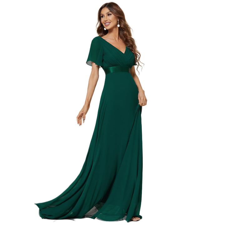 V Neck Short Sleeve Chiffon Long Dress - OneBag