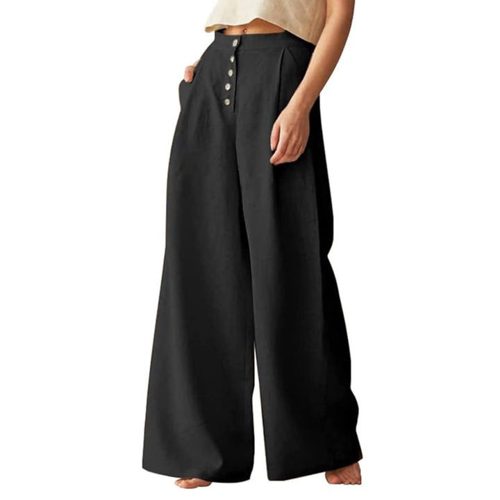 Women's Casual Cotton Linen High Waist Wide Leg Pants Trousers - OneBag