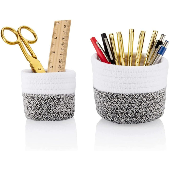 2 Pcs Handwoven Grey and White Cotton Pencil and Make up Brushes Holder - OneBag