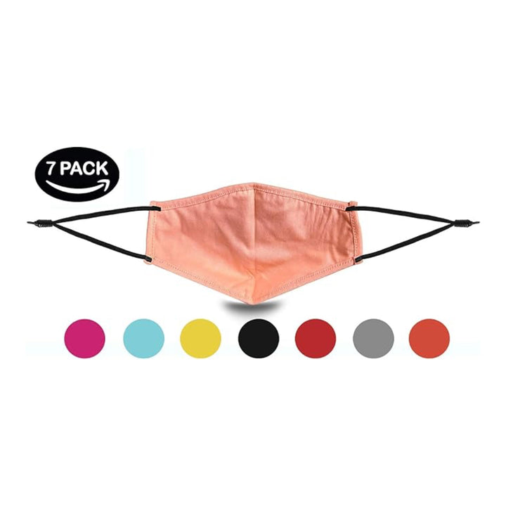 7 Pcs Washable Cotton Face Masks, Breathable Cloth Face Cover for Adults with Adjustable Ear Loops - OneBag