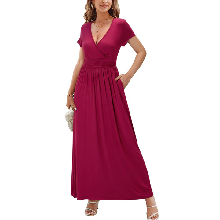 V Neck Sleeveless Maxi Dress with Pockets - OneBag