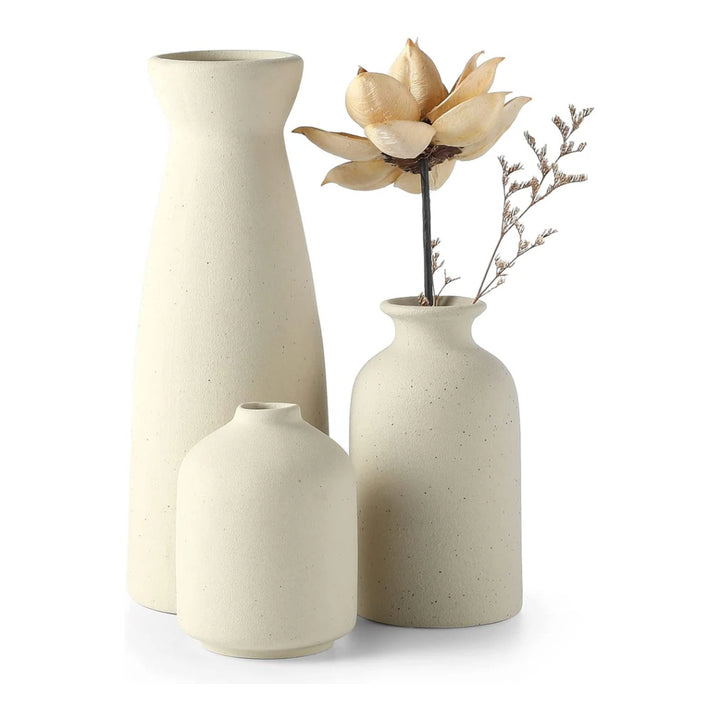 3 Pcs Ceramic Flower Vase, for Modern Boho House, Living Room, Table, Office - OneBag