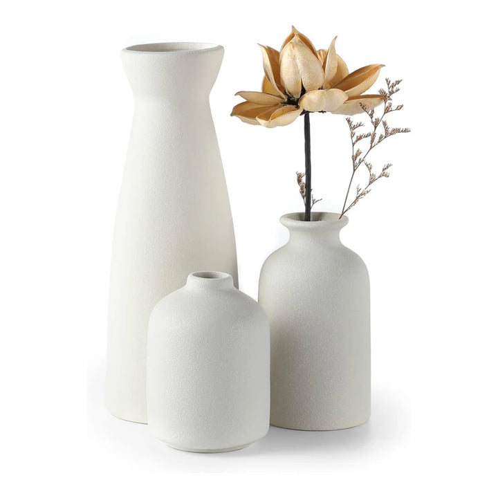 3 Pcs Ceramic Flower Vase, for Modern Boho House, Living Room, Table, Office - OneBag