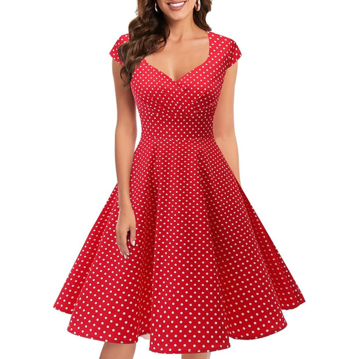 Women A Line Rockabilly Dress Cap Sleeve - OneBag