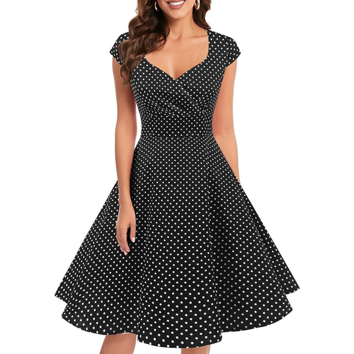 Women A Line Rockabilly Dress Cap Sleeve - OneBag