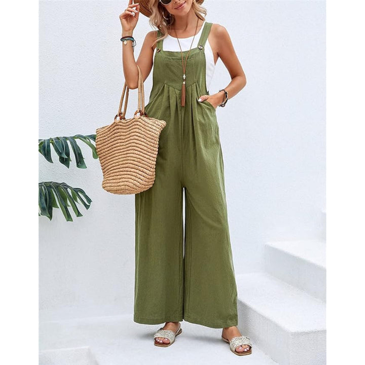 Wide Leg Sleeveless Jumpsuit With Pocket - OneBag