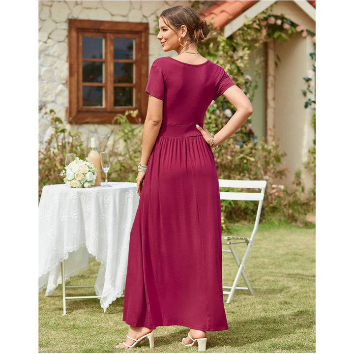 V Neck Sleeveless Maxi Dress with Pockets - OneBag