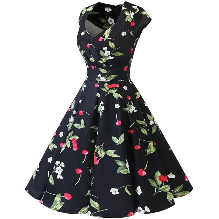 Women A Line Rockabilly Dress Cap Sleeve - OneBag