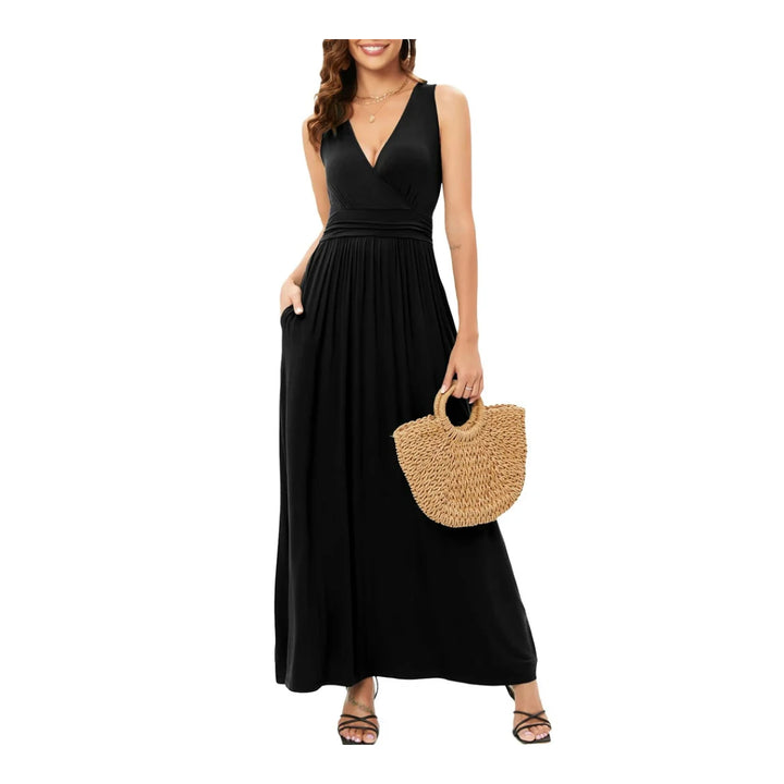 Women Sleeve V-Neck Wrap Summer Dress With Pocket - OneBag