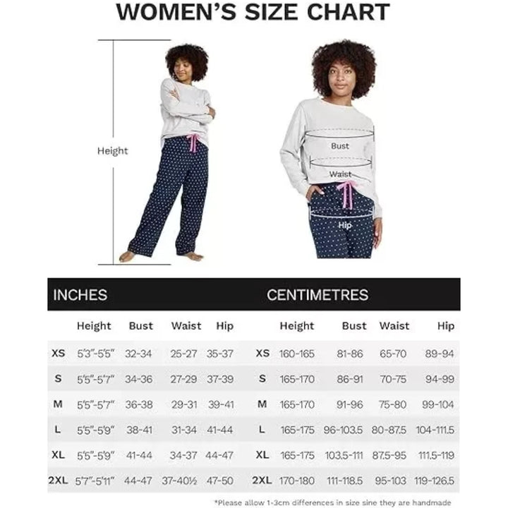 Women Navy Pyjamas Set Knit Lounge Bottom Pants and Long Sleeve Button Top - OneBag