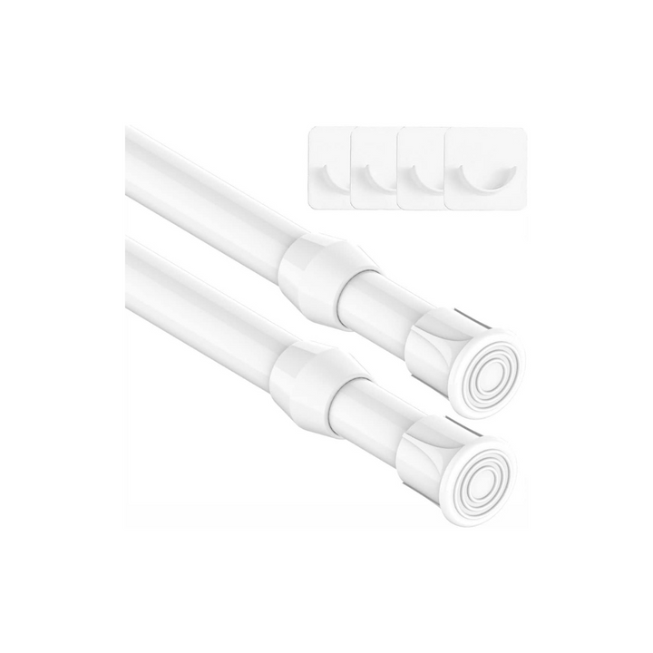 2 Pcs White Extendable Curtain Poles, No Drilling Spring Tension Rod, Adjustable Net Curtain Rods for Kitchen, Cupboard, Window, Bookshelf, Diameter: 13mm - OneBag