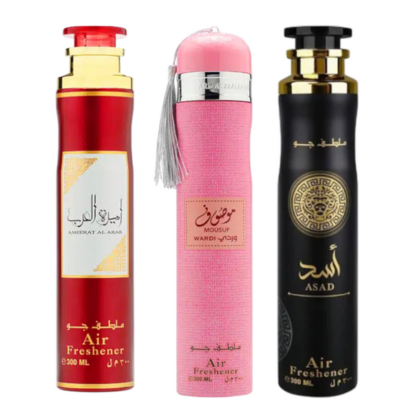 Air Freshener LATTAFA DUBAI Mousuf, Ameerat Al Arab and Asad Arabic Air Spray 300ml (Pack of 3)