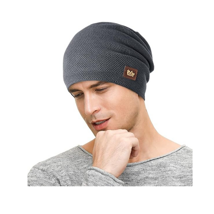 JFAN Beanie for Men and Women Beanie Knitted Winter Chunky Beanie Crochet Hat Grey - OneBag