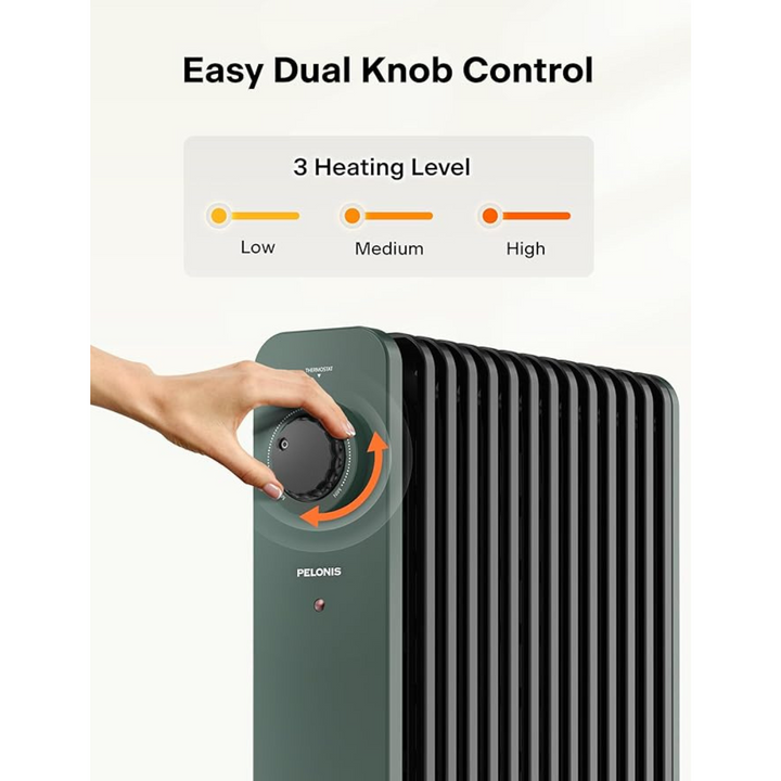 Green Oil Filled Radiator, Electric Heater Oil Radiator with Adjustable Thermostat and 3 Heat Settings - OneBag