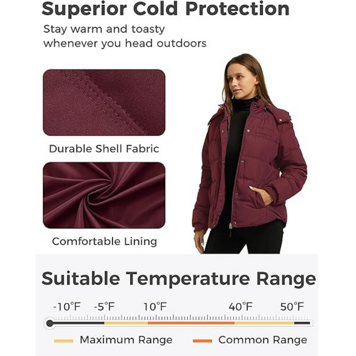 Women's Winter Warm Jacket Winter Coat Thicken Puffer Jacket with Removable Hood - OneBag