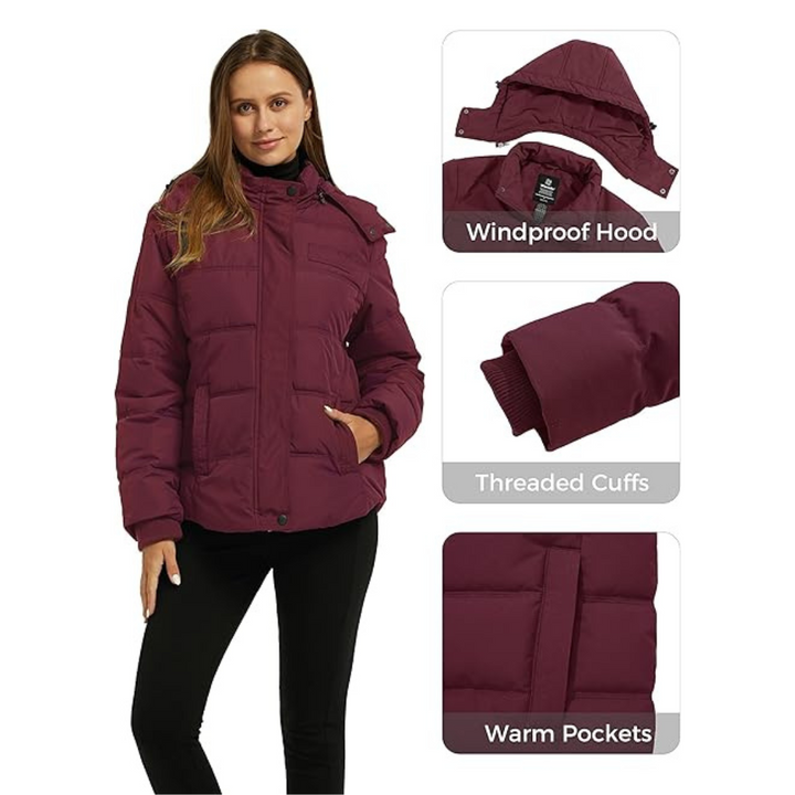 Women's Winter Warm Jacket Winter Coat Thicken Puffer Jacket with Removable Hood - OneBag