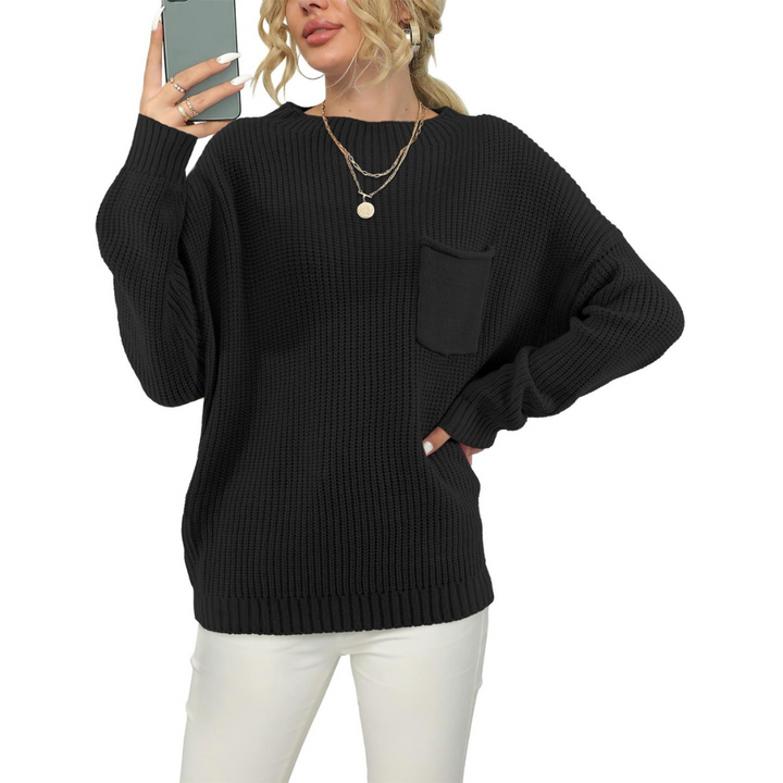 Women Long Sleeve Jumper, Lightweight Black Pullover Sweater - OneBag