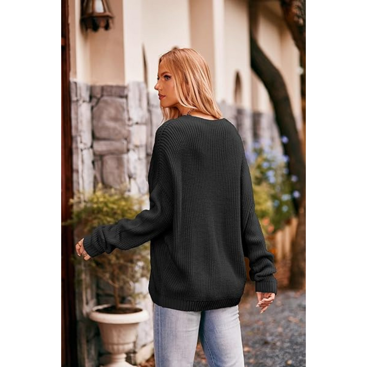 Women Long Sleeve Jumper, Lightweight Black Pullover Sweater - OneBag
